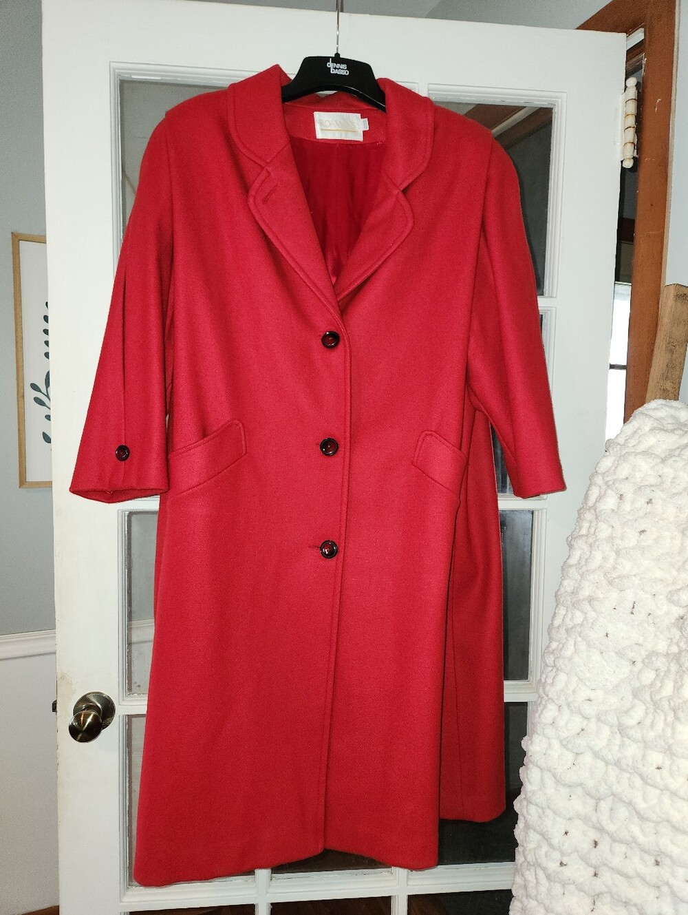 Roaman's Red Long Wool Blend Coat Plus Size 30" PTP Classic Overcoat